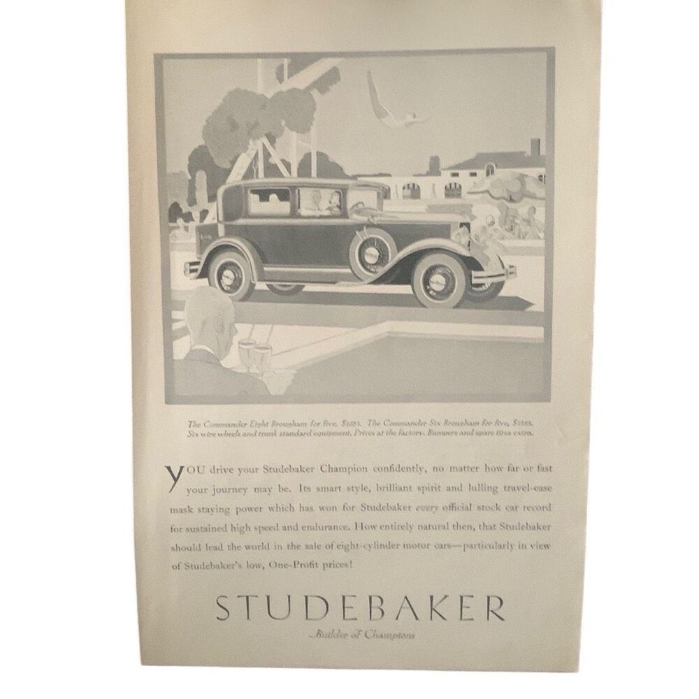 Vintage 1929 Studebaker Commander Eight Ad Advertisment